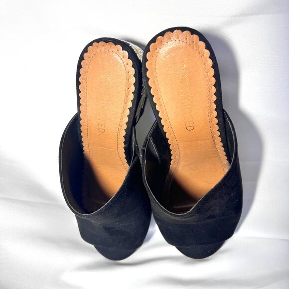 Restricted Women's Slip On Block 2 1/2" Heels-Black Floral Embroidered-Open Toe - Picture 14 of 16